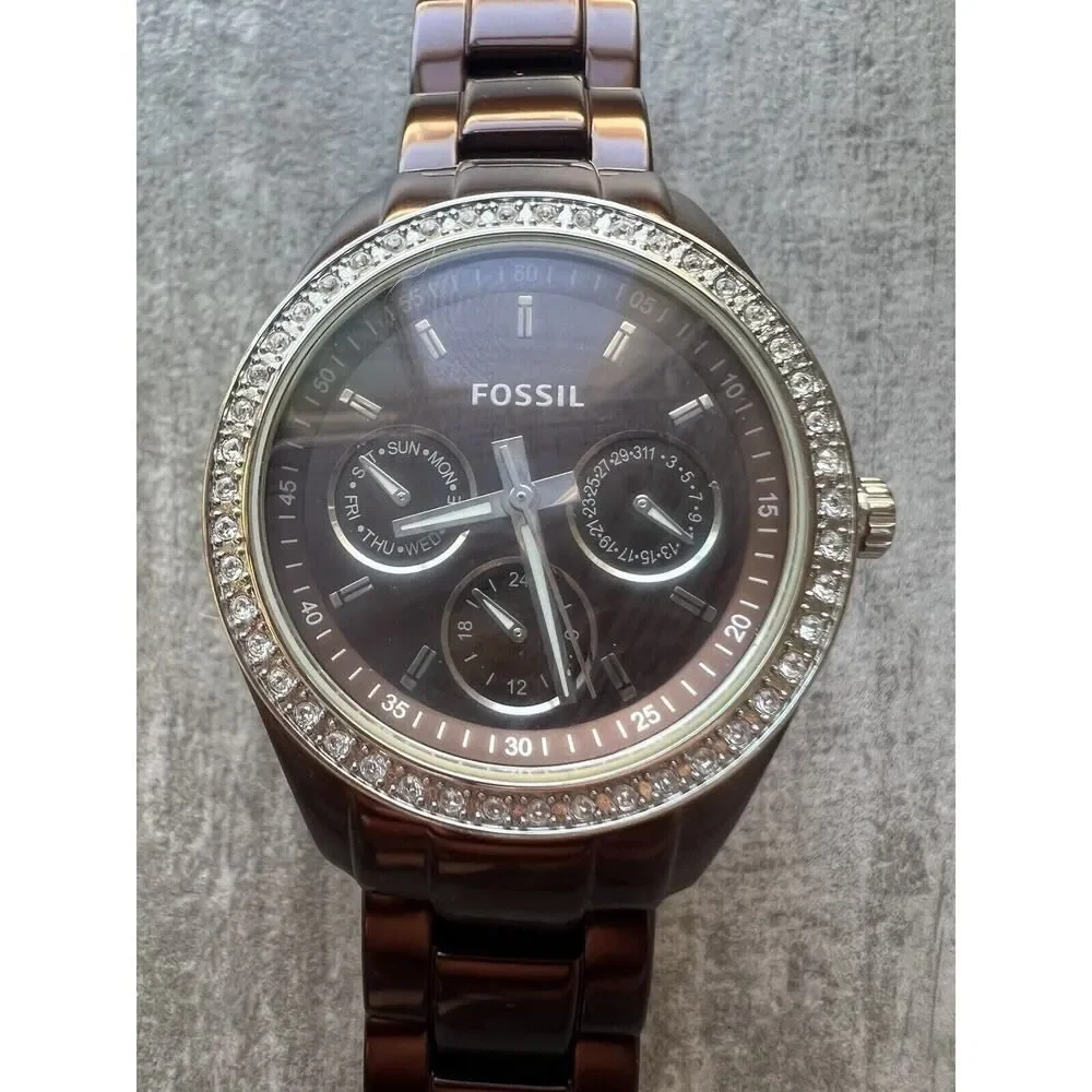 FOSSIL Eevie Multifunction Brown Chocolate Rose Stainless Steel Watch Crystal